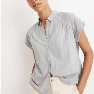 Striped Shirred Button-Up Shirt in Cameron Stripe